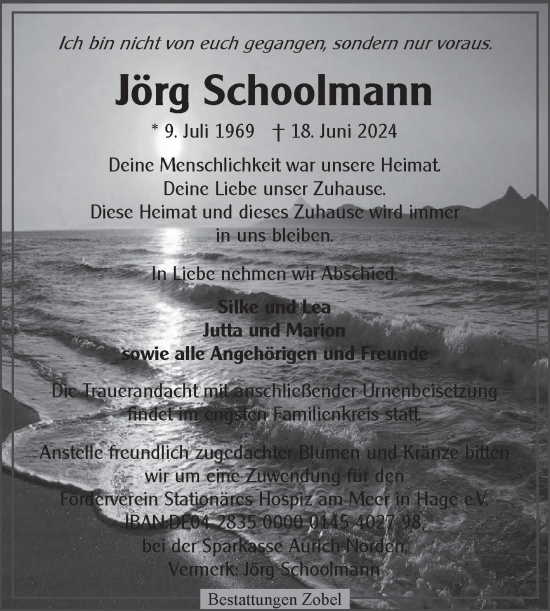 Traueranzeige von Jörg Schoolmann von Ostfriesischer Kurier
