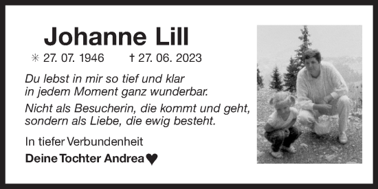 Traueranzeige von Johanne Lill von Ostfriesischer Kurier