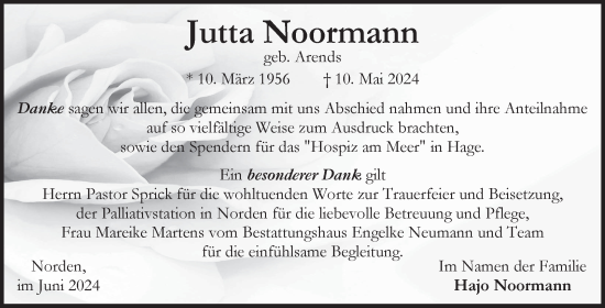 Traueranzeige von Jutta Noormann von Ostfriesischer Kurier