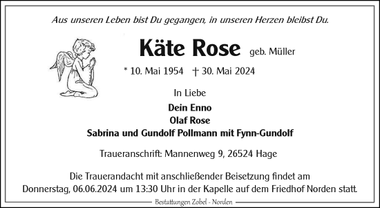 Traueranzeige von Käte Rose von Ostfriesischer Kurier