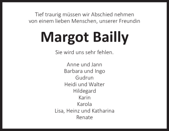 Traueranzeige von Margot Bailly von Ostfriesischer Kurier
