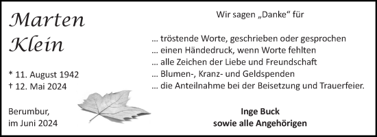 Traueranzeige von Marten Klein von Ostfriesischer Kurier