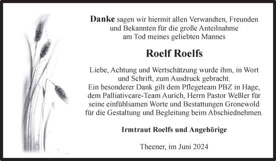 Traueranzeige von Roelf Roelfs von Ostfriesischer Kurier