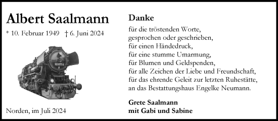 Traueranzeige von Albert Saalmann von Ostfriesischer Kurier