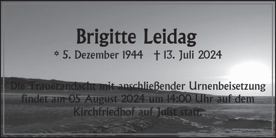 Traueranzeige von Brigitte Leidag von Ostfriesischer Kurier
