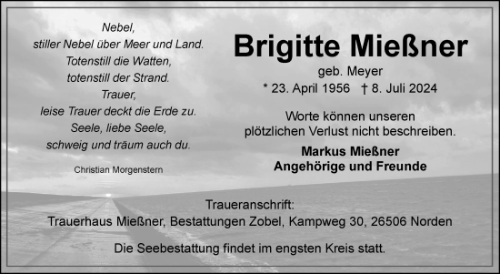 Traueranzeige von Brigitte Mießner von Ostfriesischer Kurier