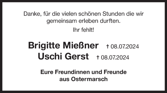 Traueranzeige von Brigitte und Uschi  von Ostfriesischer Kurier