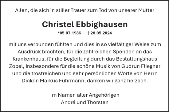 Traueranzeige von Christel Ebbighausen von Ostfriesischer Kurier