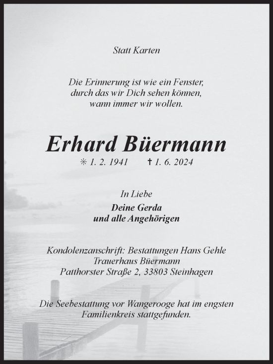 Traueranzeige von Erhard Büermann von Ostfriesischer Kurier