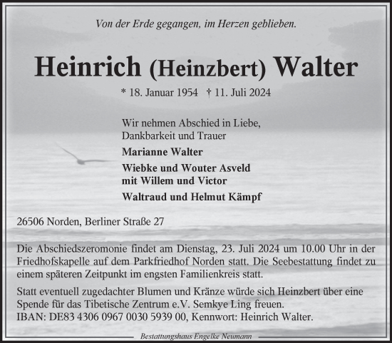Traueranzeige von Heinrich Walter von Ostfriesischer Kurier