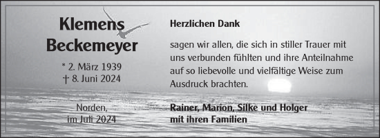 Traueranzeige von Klemens Beckermeyer von Ostfriesischer Kurier