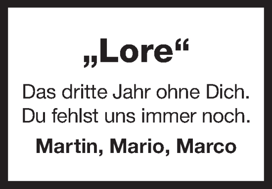 Traueranzeige von Lore  von Ostfriesischer Kurier