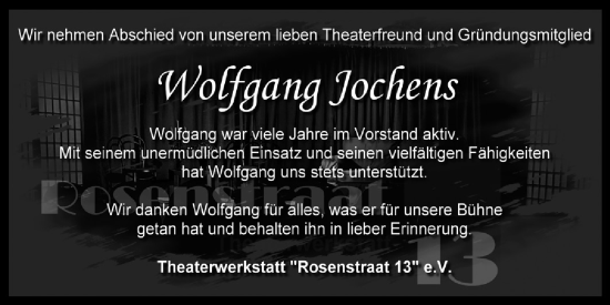 Traueranzeige von Wolfgang Jochens von Ostfriesischer Kurier