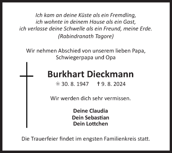 Traueranzeige von Burkhart Dieckmann von Ostfriesischer Kurier