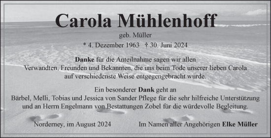 Traueranzeige von Carola Mühlenhoff von Ostfriesischer Kurier
