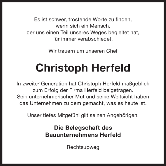 Traueranzeige von Christoph Herfeld von Ostfriesischer Kurier