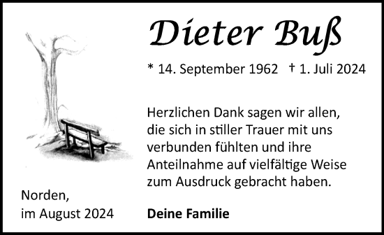 Traueranzeige von Dieter Buß von Ostfriesischer Kurier