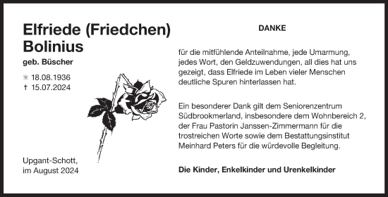 Traueranzeige von Elfriede Bolinius von Ostfriesischer Kurier