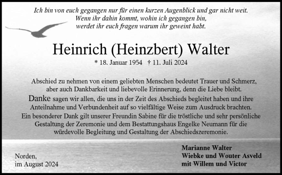 Traueranzeige von Heinrich Walter von Ostfriesischer Kurier
