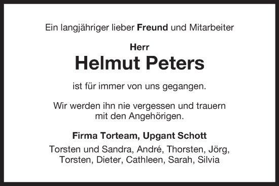 Traueranzeige von Helmut Peters von Ostfriesischer Kurier