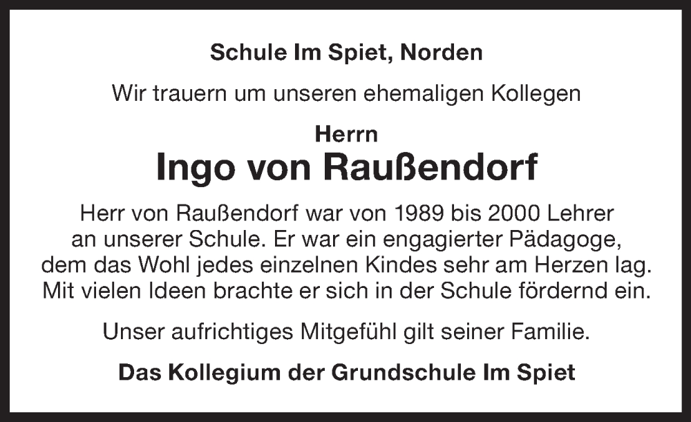  Traueranzeige für Ingo von Raußendorf vom 24.08.2024 aus Ostfriesischer Kurier