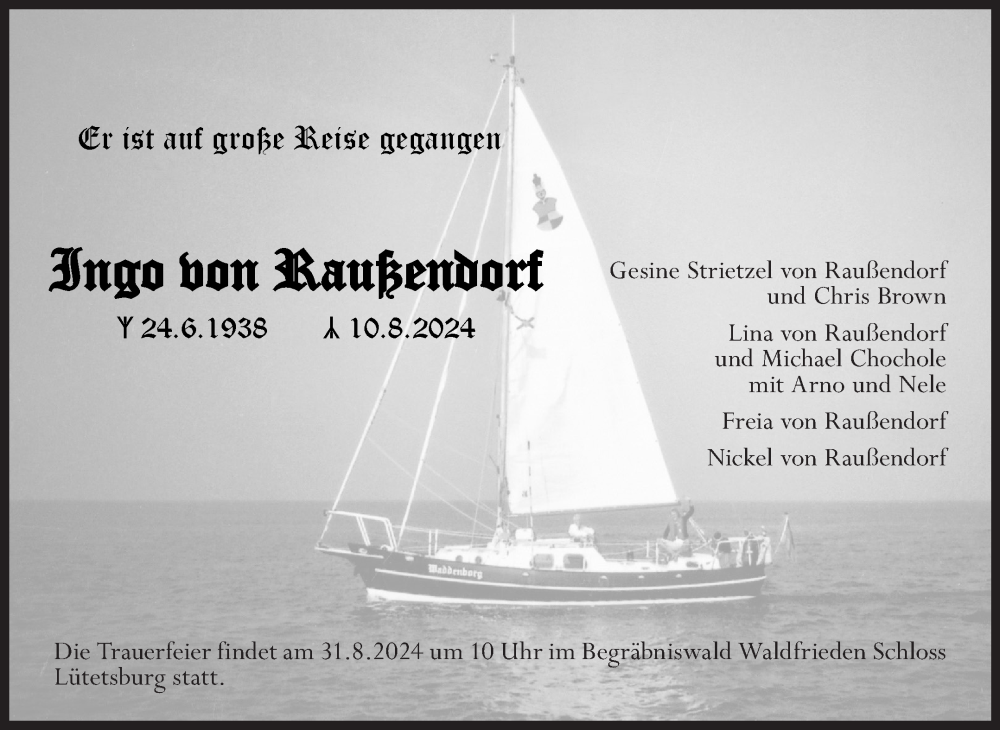  Traueranzeige für Ingo von Raußendorf vom 17.08.2024 aus Ostfriesischer Kurier