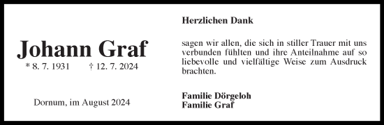 Traueranzeige von Johann Graf von Ostfriesischer Kurier