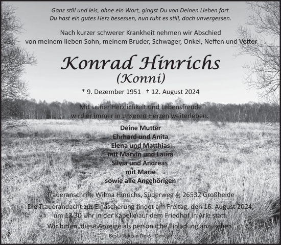 Traueranzeige von Konrad Hinrichs von Ostfriesischer Kurier