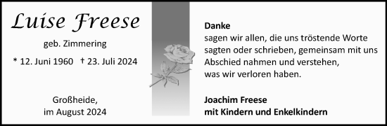 Traueranzeige von Luise Freese von Ostfriesischer Kurier