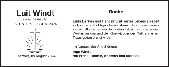 Traueranzeige von Luit Windt von Ostfriesischer Kurier