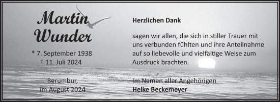 Traueranzeige von Martin Wunder von Ostfriesischer Kurier