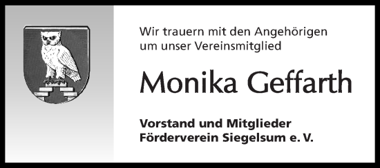 Traueranzeige von Monika Geffarth von Ostfriesischer Kurier