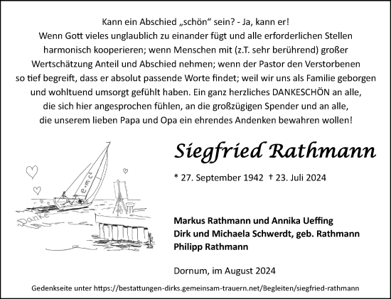 Traueranzeige von Siegfried Rathmann von Ostfriesischer Kurier