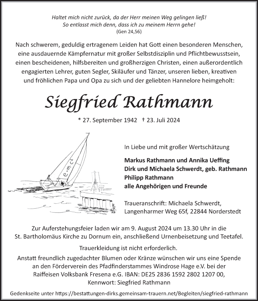  Traueranzeige für Siegfried Rathmann vom 03.08.2024 aus Ostfriesischer Kurier