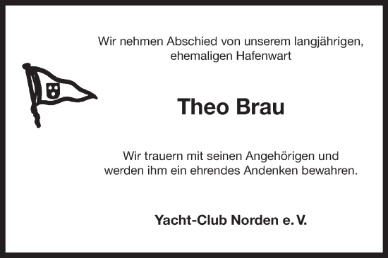 Traueranzeige von Theo Brau von Ostfriesischer Kurier