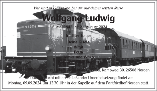 Traueranzeige von Wolfgang Ludwig von Ostfriesischer Kurier