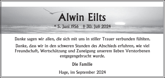 Traueranzeige von Alwin Eilts von Ostfriesischer Kurier