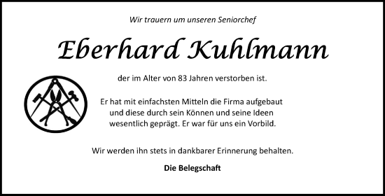 Traueranzeige von Eberhard Kuhlmann von Ostfriesischer Kurier