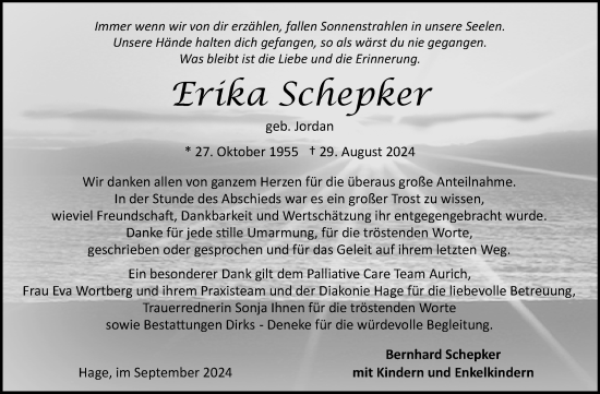 Traueranzeige von Erika Schepker von Ostfriesischer Kurier