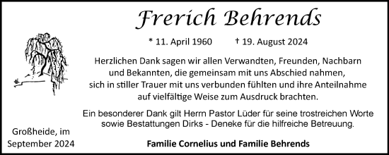Traueranzeige von Frerich Behrends von Ostfriesischer Kurier