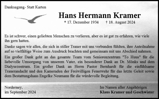 Traueranzeige von Hans Hermann Kramer von Ostfriesischer Kurier