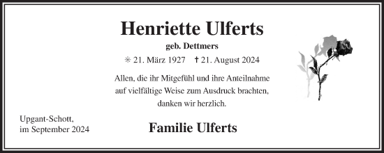 Traueranzeige von Henriette Ulferts von Ostfriesischer Kurier