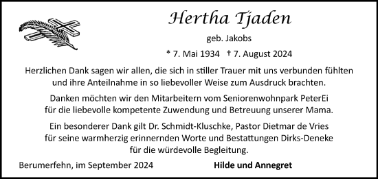 Traueranzeige von Hertha Tjaden von Ostfriesischer Kurier