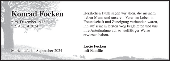 Traueranzeige von Konrad Focken von Ostfriesischer Kurier