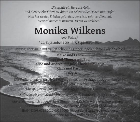 Traueranzeige von Monika Wilkens von Ostfriesischer Kurier