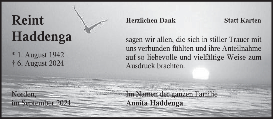 Traueranzeige von Reint Haddenga von Ostfriesischer Kurier