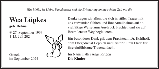Traueranzeige von Wea Lüpkes von Ostfriesischer Kurier