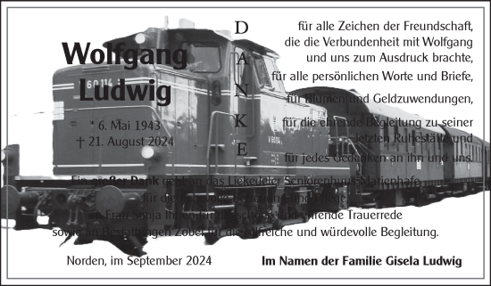 Traueranzeige von Wolfgang Ludwig von Ostfriesischer Kurier