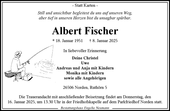 Traueranzeige von Albert Fischer von Ostfriesischer Kurier