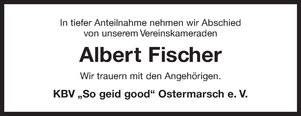  Traueranzeige für Albert Fischer vom 14.01.2025 aus Ostfriesischer Kurier